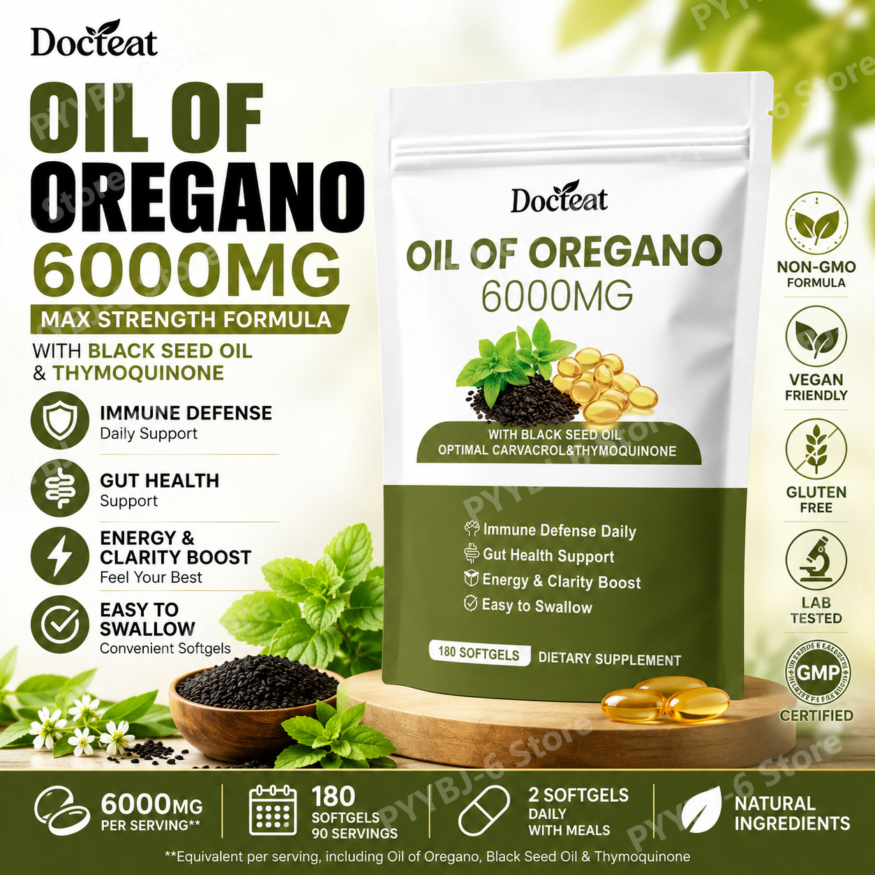 Herbal Wellness Formula - Oregano Oil Softgels with Black Cumin